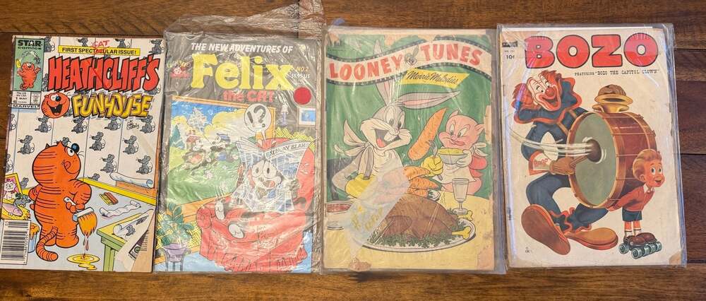 Vintage Comic Book Lot: Heathcliff, Felix the Cat, Looney Tunes, Bozo Popples
